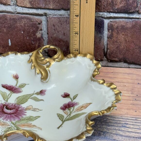 VINTAGE Kalk Porcelain Trinket/Candy Dish Flowers Gold Trim Crossed Arrows #6676 - Picture 8 of 8